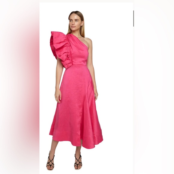 Aje bonjour asymmetrical midi dress in Fuchsia - Picture 1 of 6